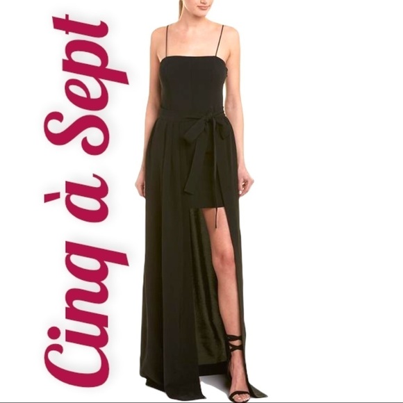 NWT CINQ á SEPT Gianni Black High Low Strappy Formal Gown Size 2
